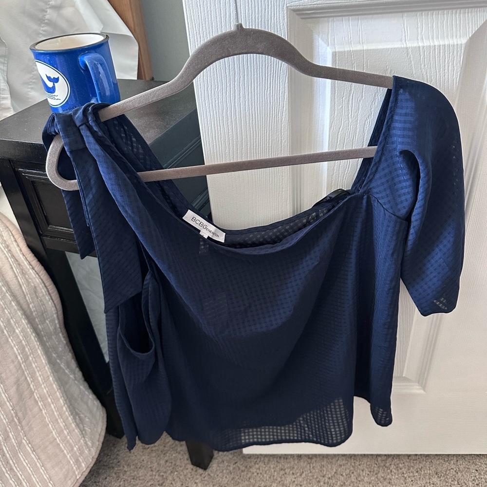 BCBG navy off the shoulder blouse